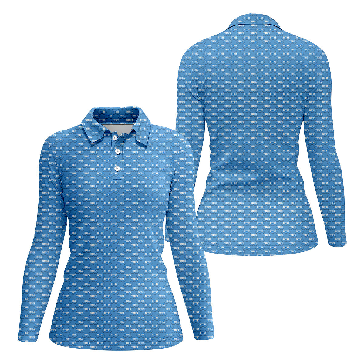 Funny Blue Golf Shirt, Patterned Golf Polo Shirt Ladies Long Sleeve Golf Shirts, Matching Golf Shirts