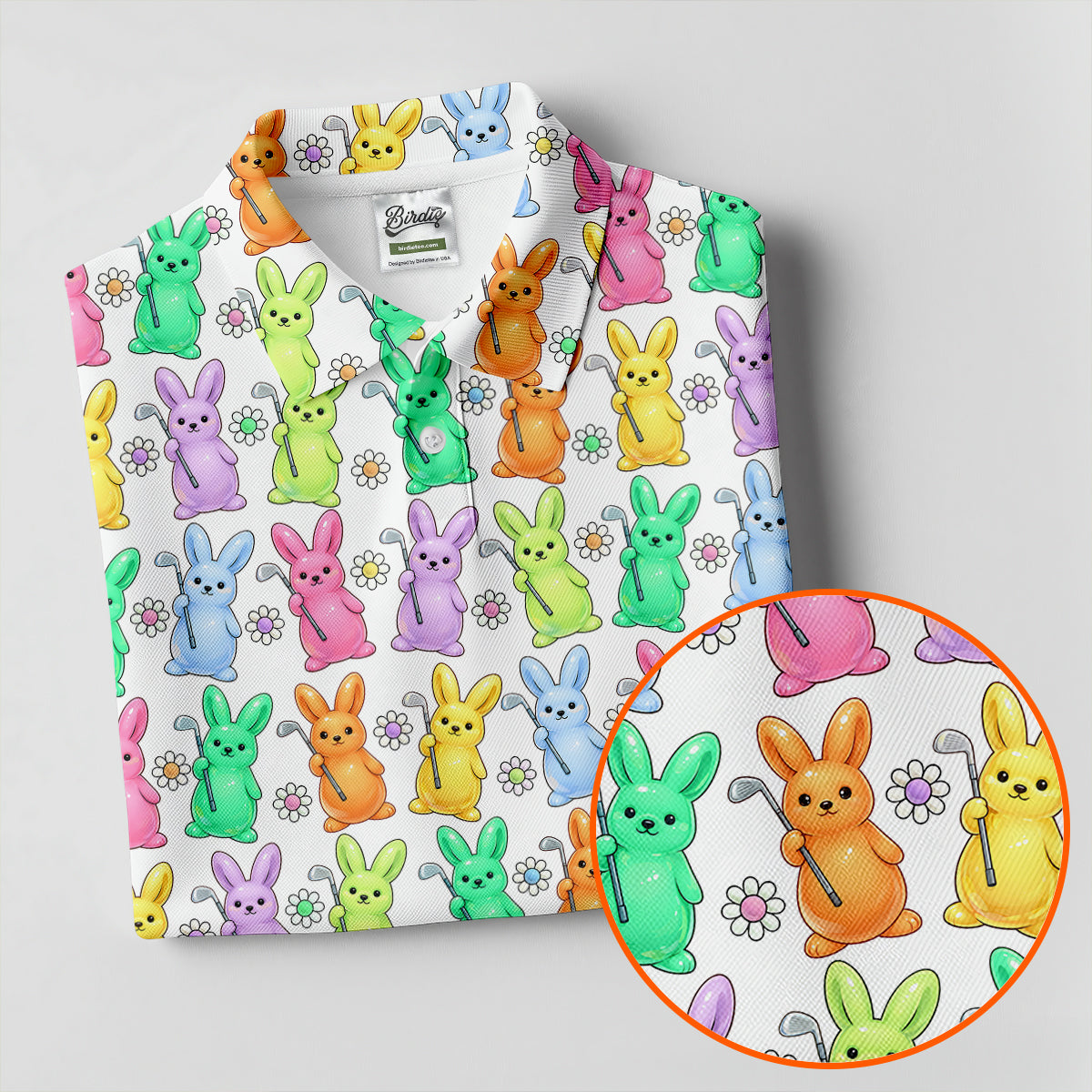 Colorful Easter Bunny White Golf Shirt, Cute Golf Outfit, Golf Shirts For Men, Golf Gift For Men