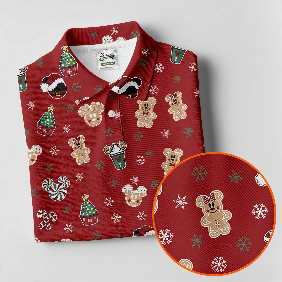 Christmas Gingerbread Red Golf Shirt, Holiday Pattern Christmas Golf Shirt, Polo Shirts For Men