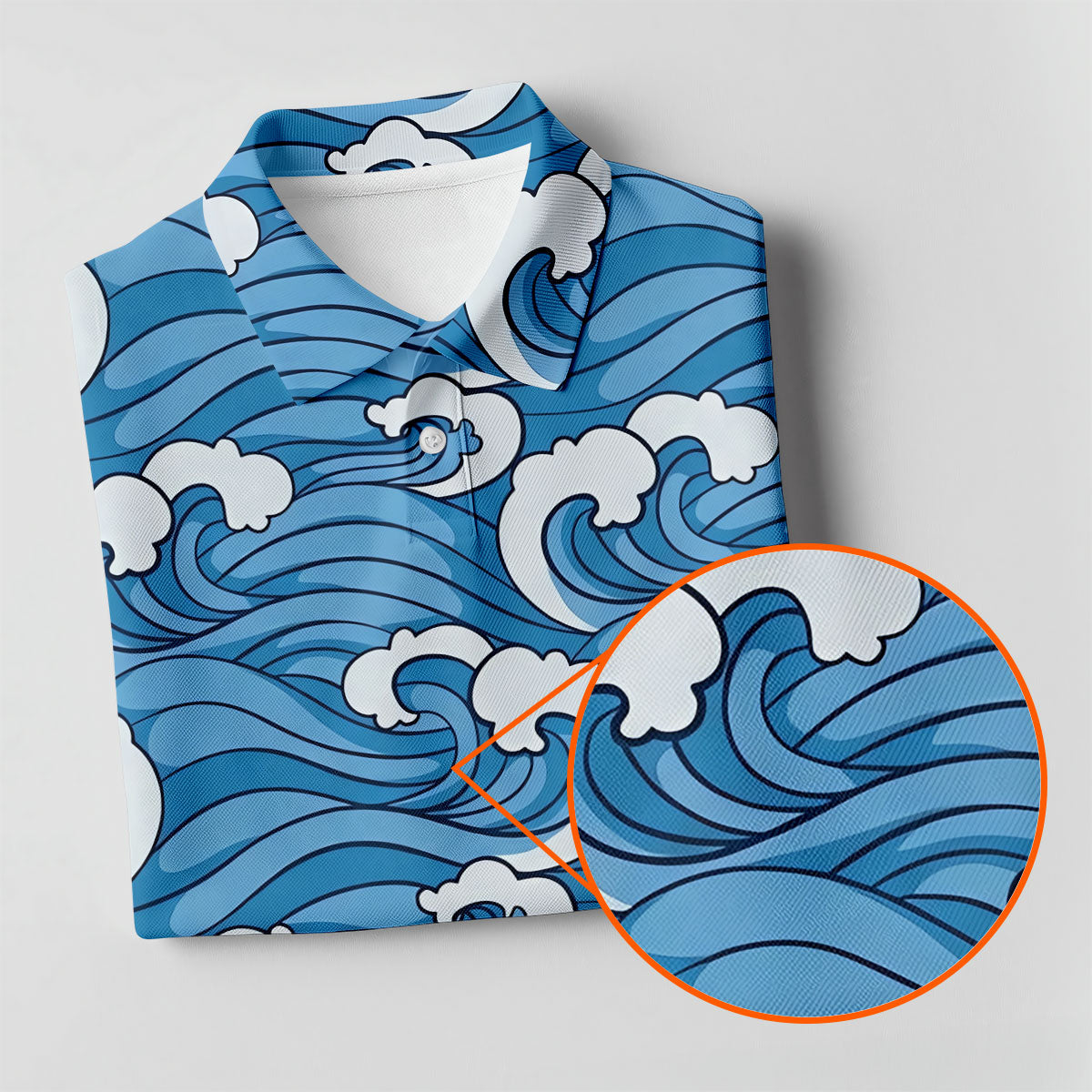 Japanese Wave Golf Shirt, Ocean Wave Pattern Men's Golf Polo, Polo Shirts For Men