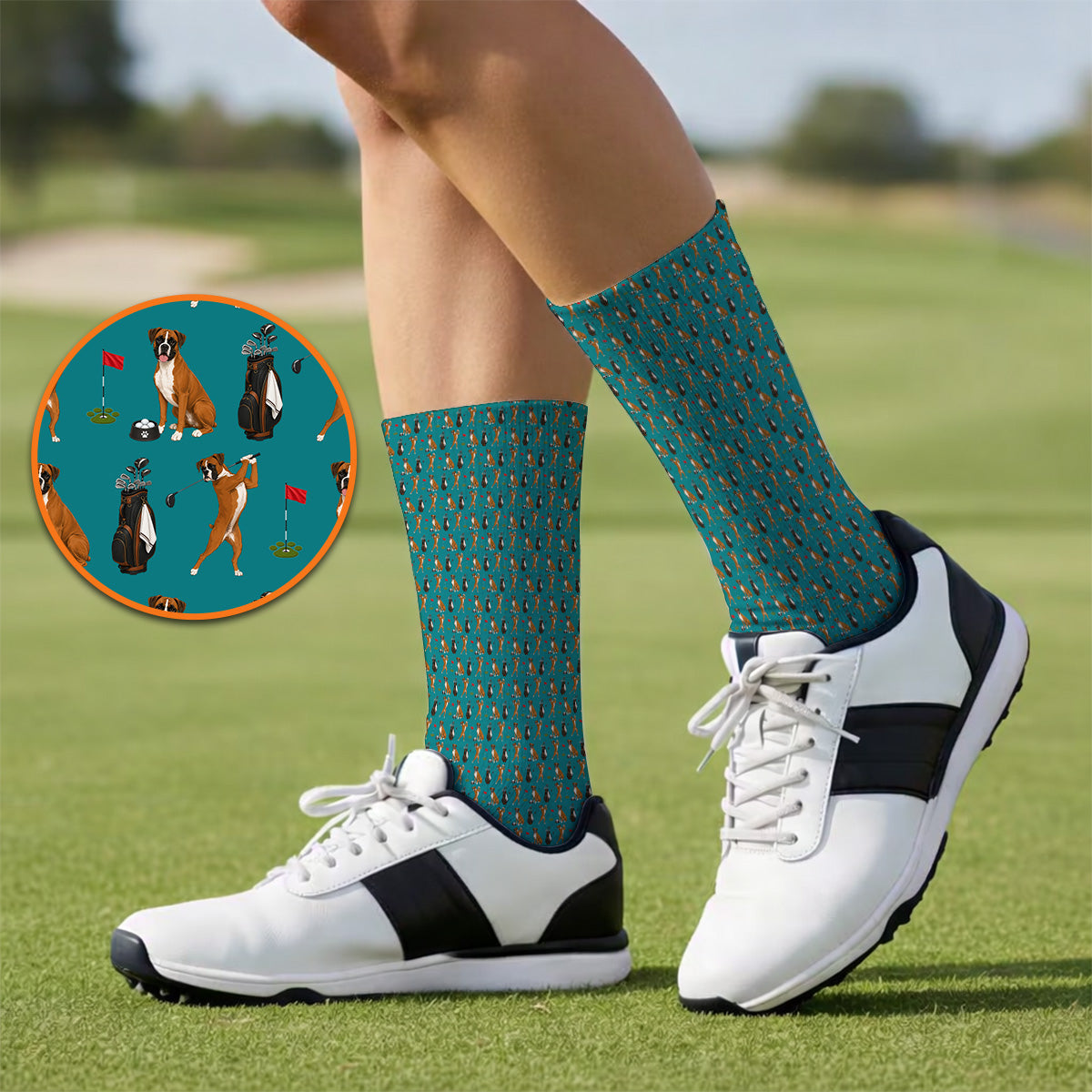Crazy Boxer Golf Socks, Boxer Golf Pattern Sock for Golfer, Dog Lover Golf Gift