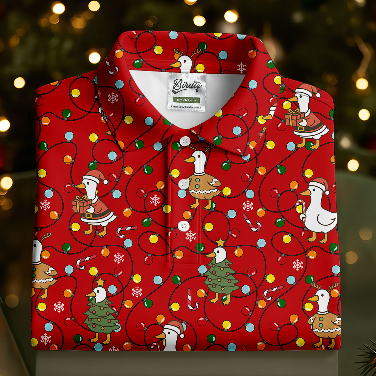 Funny Duck Merry Xmas Red Golf Shirts, Gifts For Golf Lovers, Polo ShirtFor Men, Golfing Apparel