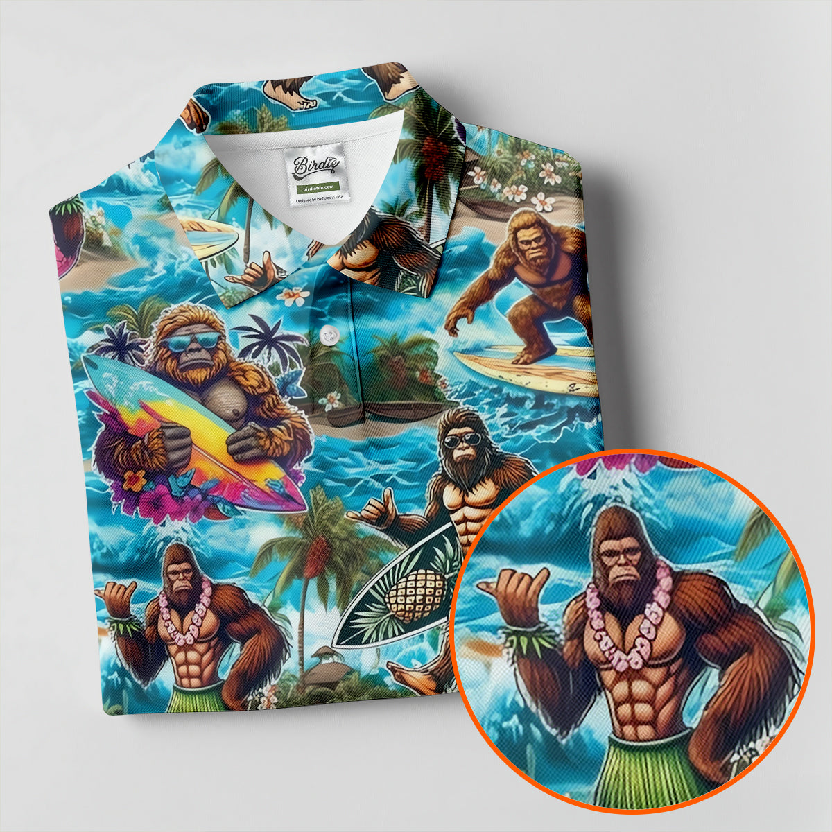 Funny Bigfoot Hawaiian Golf Shirt, Beach Theme Men's Golf Shirt, Polo Shirts For Men
