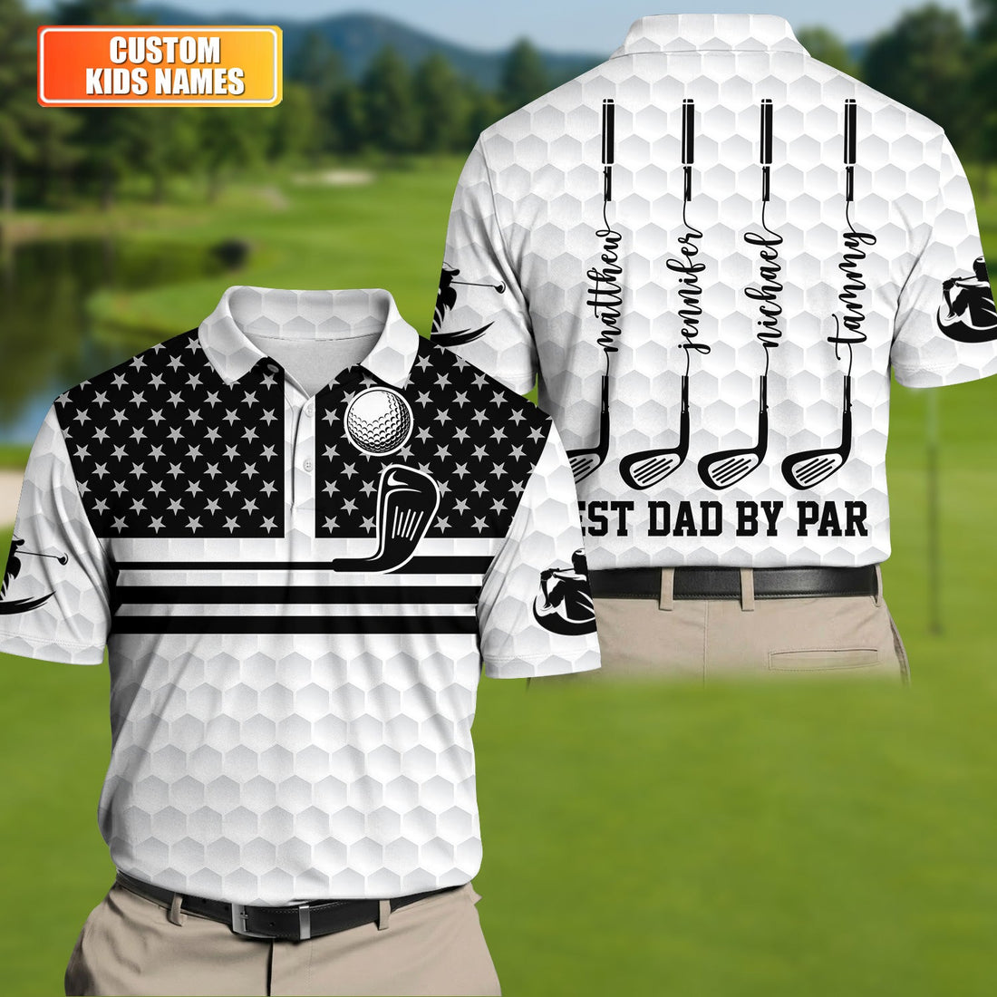 Best Dad By Par US Flag Pattern Dad Golf Shirt, Father's Day Golf Gift, Polo Shirtor Men