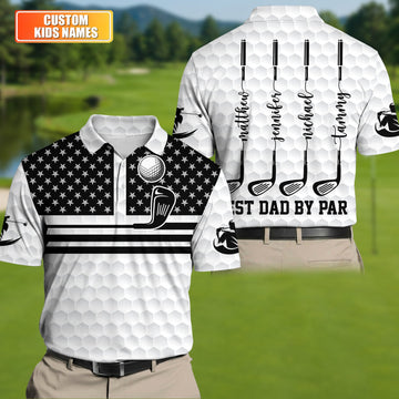 Best Dad By Par US Flag Pattern Dad Golf Shirt, Father's Day Golf Gift, Polo Shirtor Men