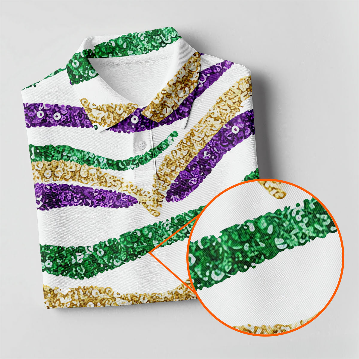 Purple Green Gold Sequin Pattern White Mardi Gras Golf Shirt, Polo ShirtFor Men, Golf Shirts For Men