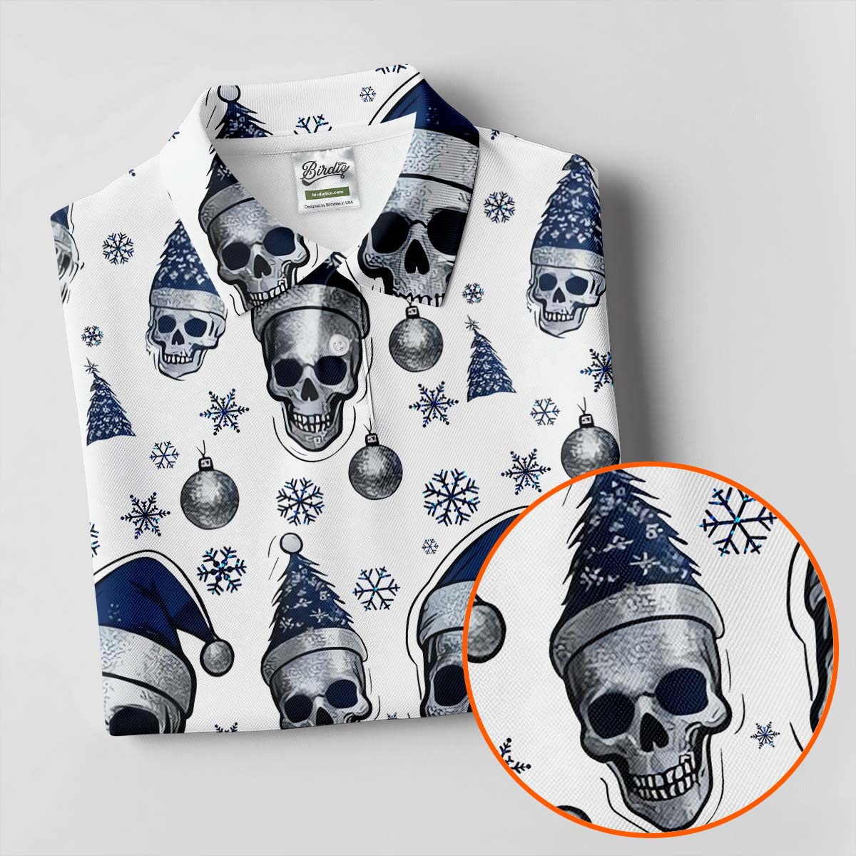 Vintage Skull Christmas Golf Shirt, White Polo Shirt, Cool Golf Gift, Golf Shirts For Men