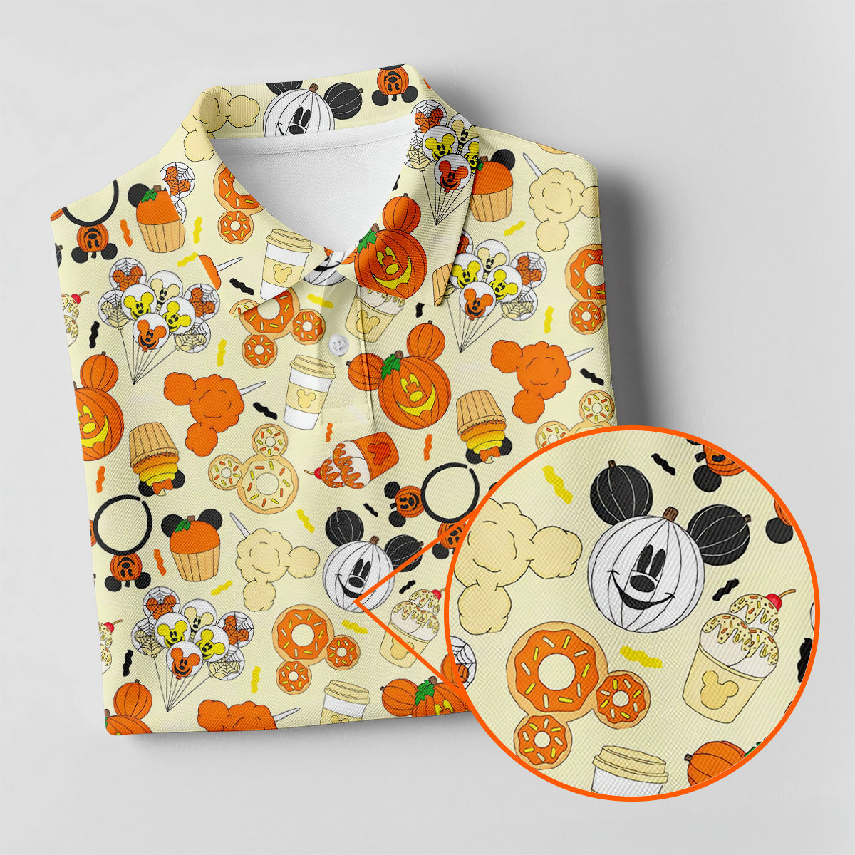 Cute Halloween Mouse Pumpkin Polo ShirtFor Men, Sweet Spooky Golf Tops For Men, Halloween Golf Shirt