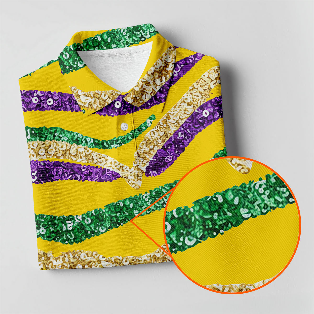 Purple Green Gold Sequin Pattern Yellow Golf Shirt, Mardi Gras Golf Shirt, Polo ShirtFor Men