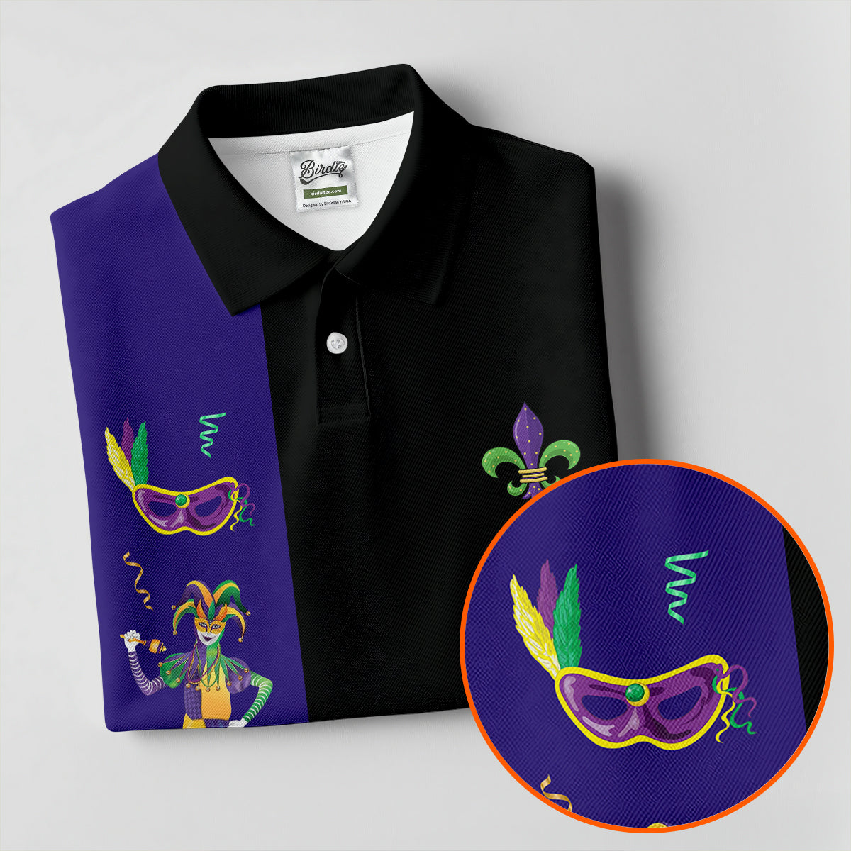 Mardi Gras Festival Jester Figure Fleur De Lis Symbol Black Golf Shirt, Polo ShirtFor Men, Golf Shirts For Men