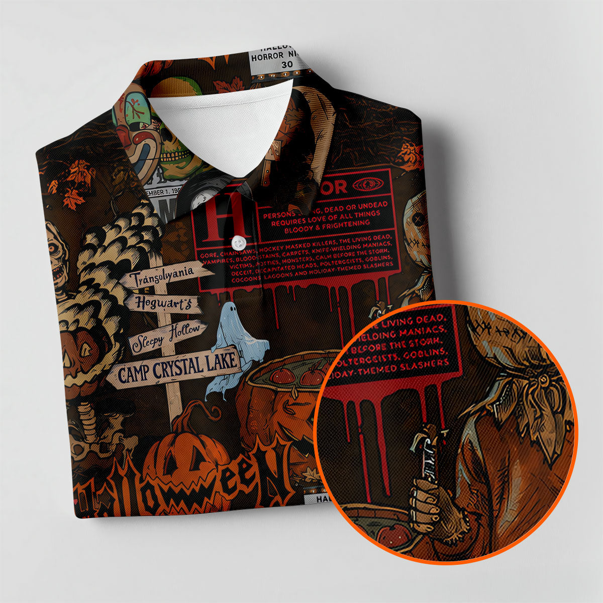 Horror Character Halloween Collage Golf Polo Shirt, Mens Golf Apparel, Polo Shirts For Men