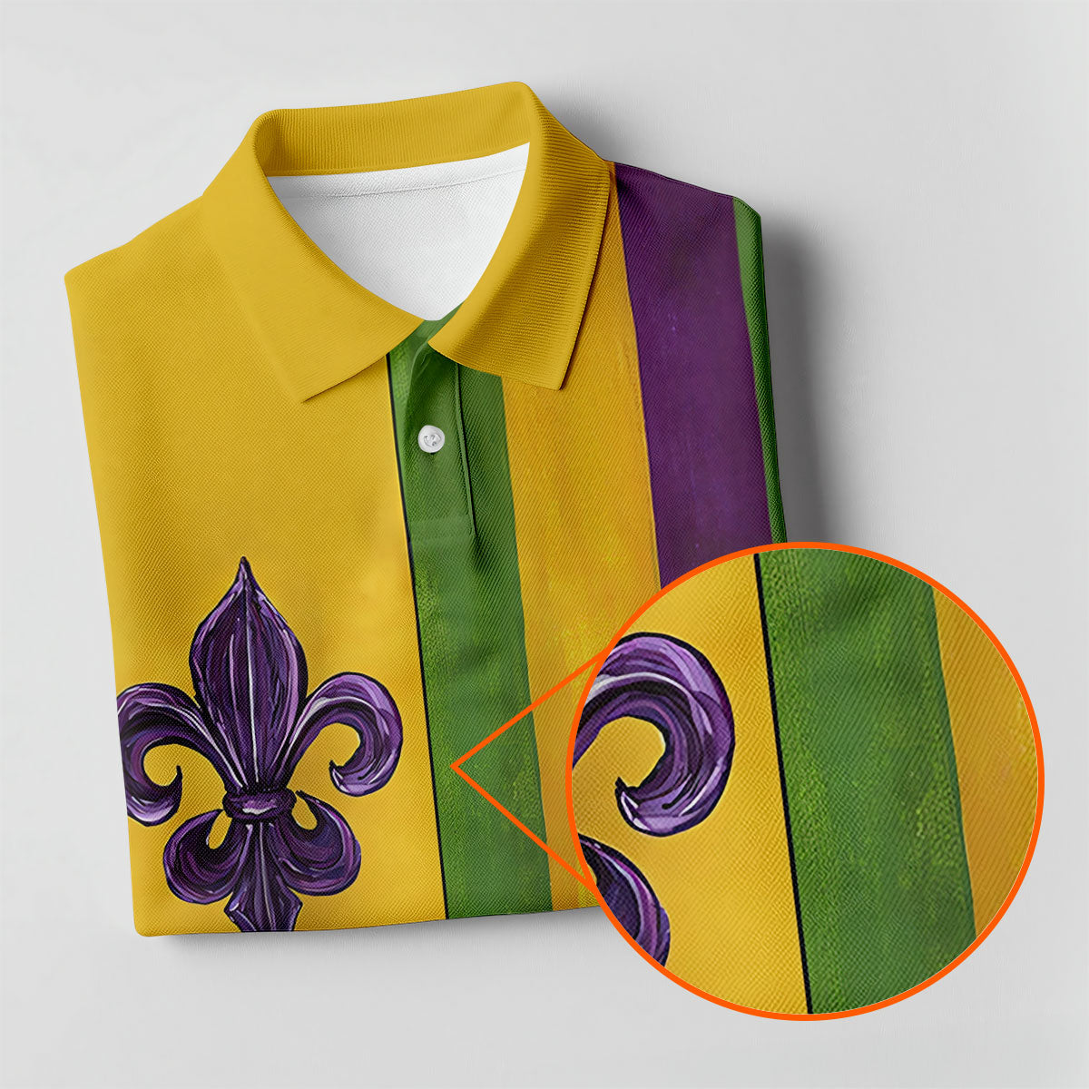 Purple Green Gold Vertical Stripes Fleur De Lis Flower Mardi Gras Golf Shirt, Polo ShirtFor Men, Golf Shirts For Men
