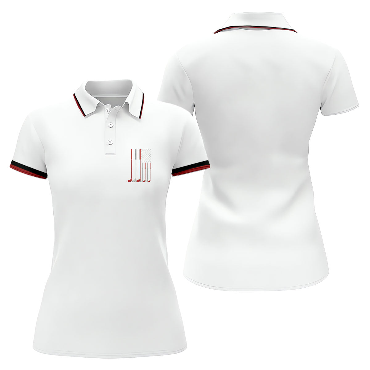 Golf Clubs America Flag Logo 250th Anniversary White Golf Shirt, Patriotic Golf Shirt, Women's Golf Tops
