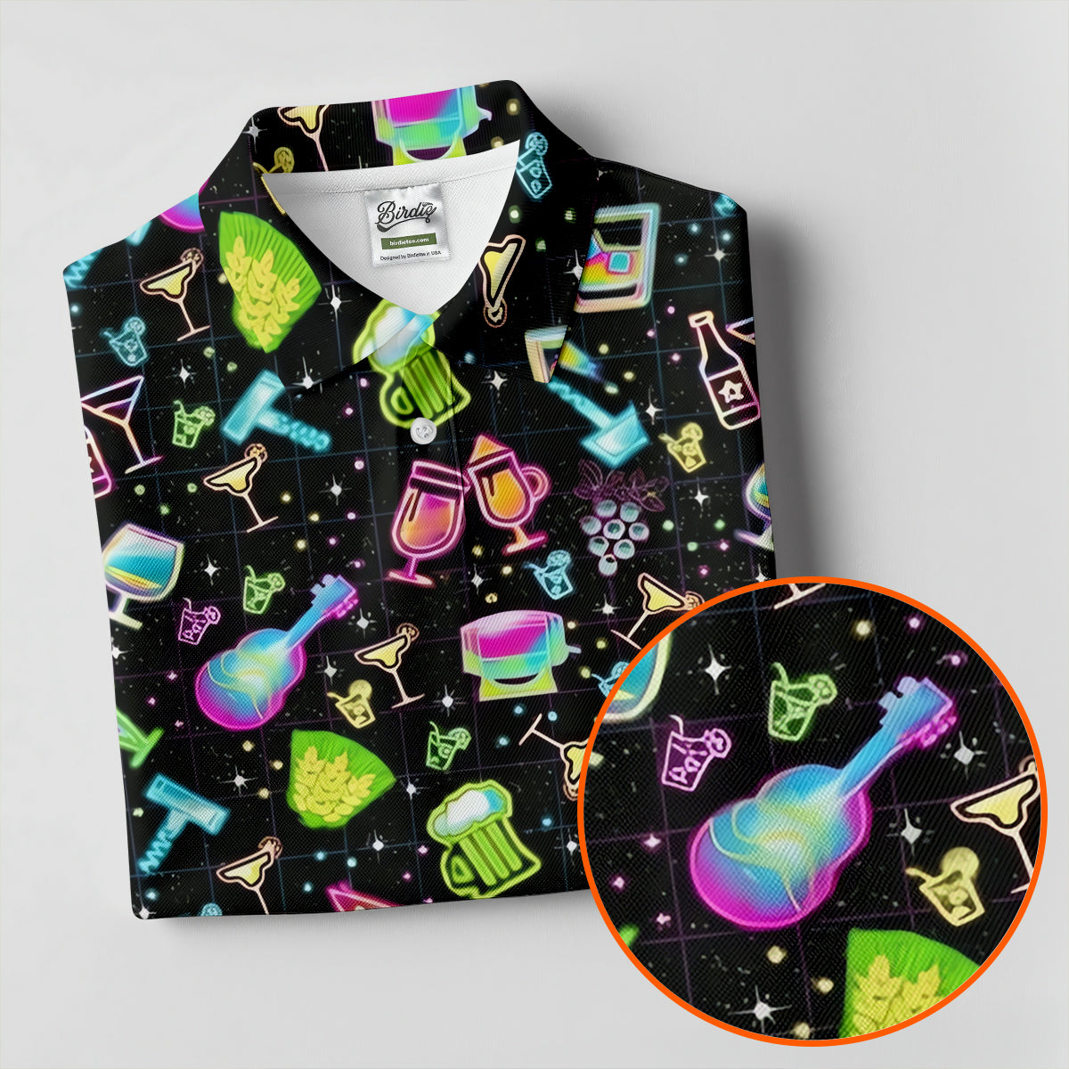 Neon Cocktail Party Pattern Design Hawaiian Golf Shirt, Golf Shirts For Men, Polo Shirts For Men