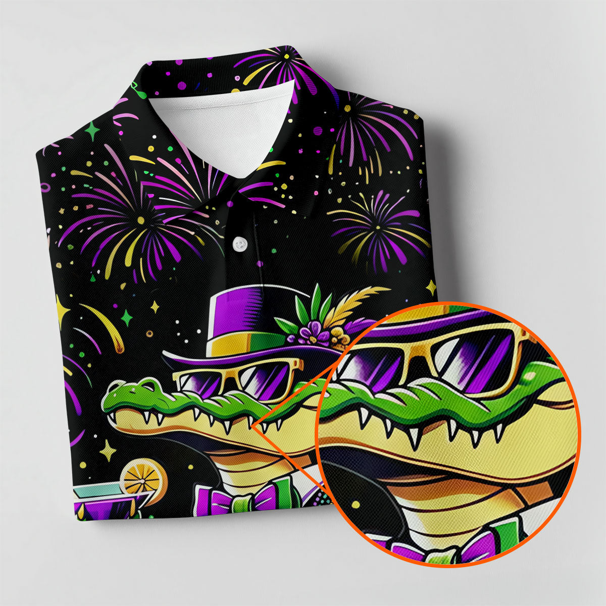 Mardi Gras Aligator Purple Green Gold Confetti Star Women's Golf Shirts, Women's Golf Tops, Ladies Golf Shirts