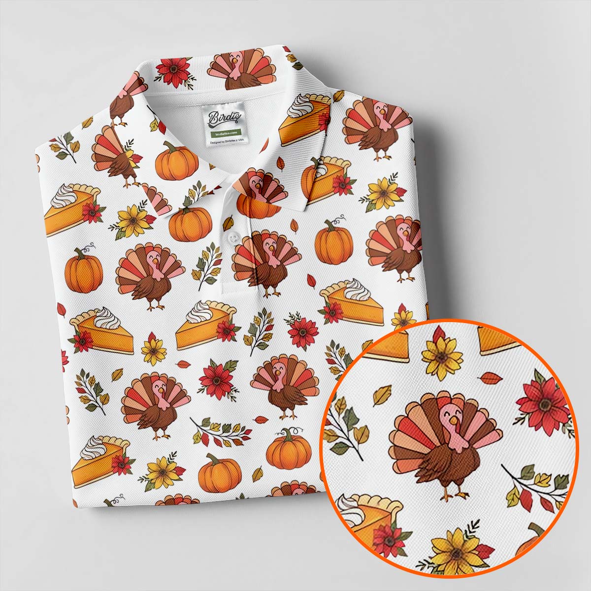 Cute Thanksgiving Turkey Pumpkin Pie Women's Golf Tops, Thanksgiving Golf Gift For Ladies, White Polo Women