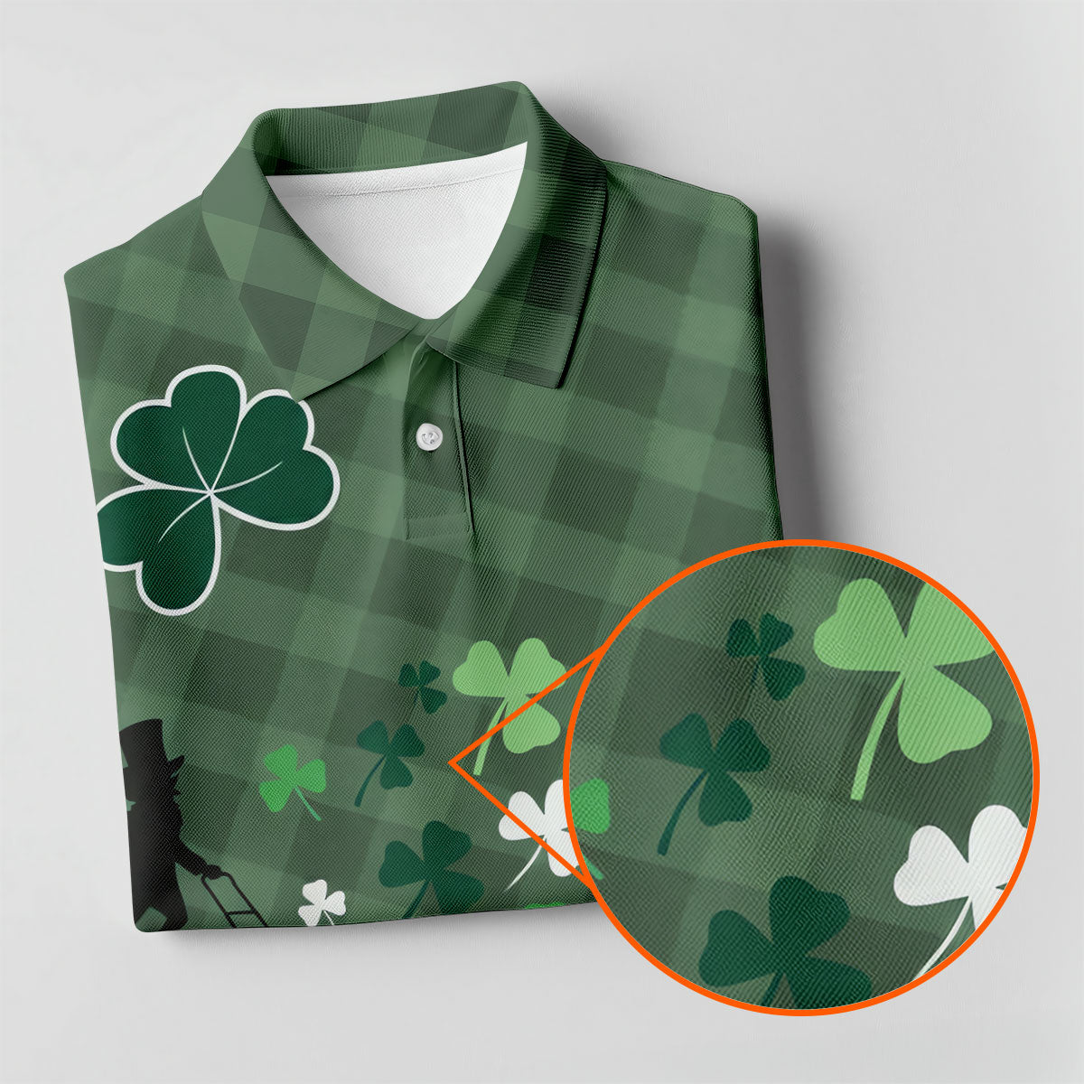 Green Checkered Leprechaun Shamrock St Patrick's Day Golf Shirt, Performance Golf Shirt, Polo ShirtFor Men