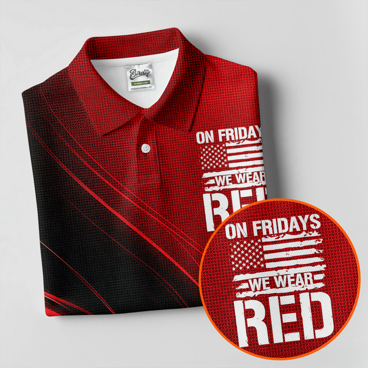 On Friday We Wear Red Faith Cross Red Black Gradient Patriotic Golf Shirt, 250 Years Polo Shirt Men
