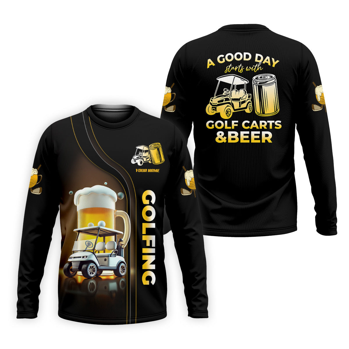 A Good Day Starts With Golf Carts And Beer Custom Men's Golf Polo ShirtFunny Golf Shirt, Dad Golf Gift