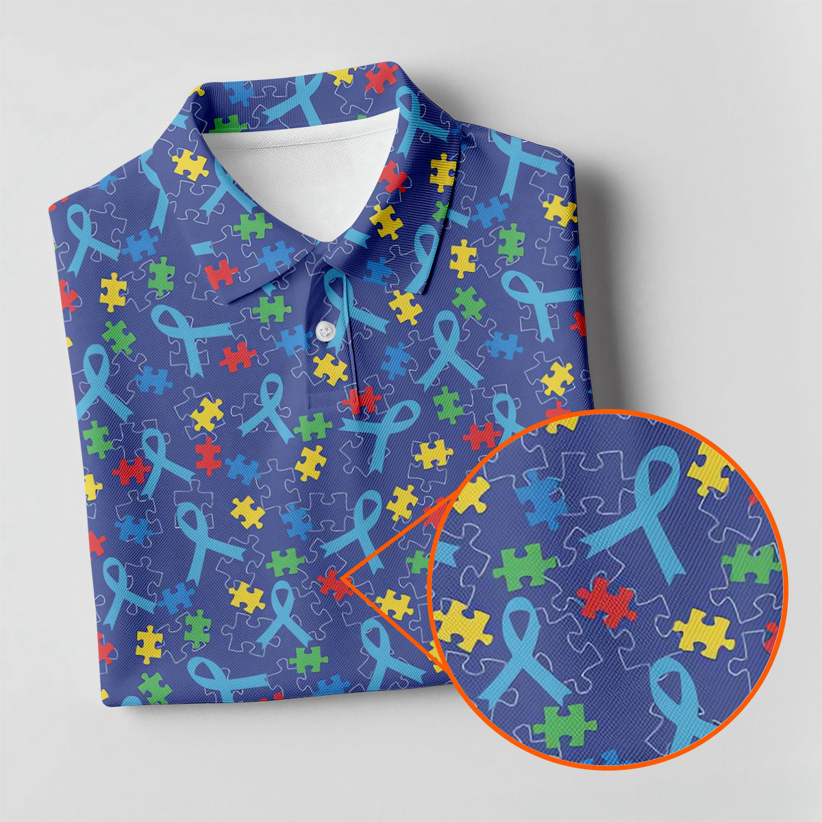 Autism Puzzle Ribbon Pattern Women's Golf Tops, Autism Awareness Color Ladies Golf Polos