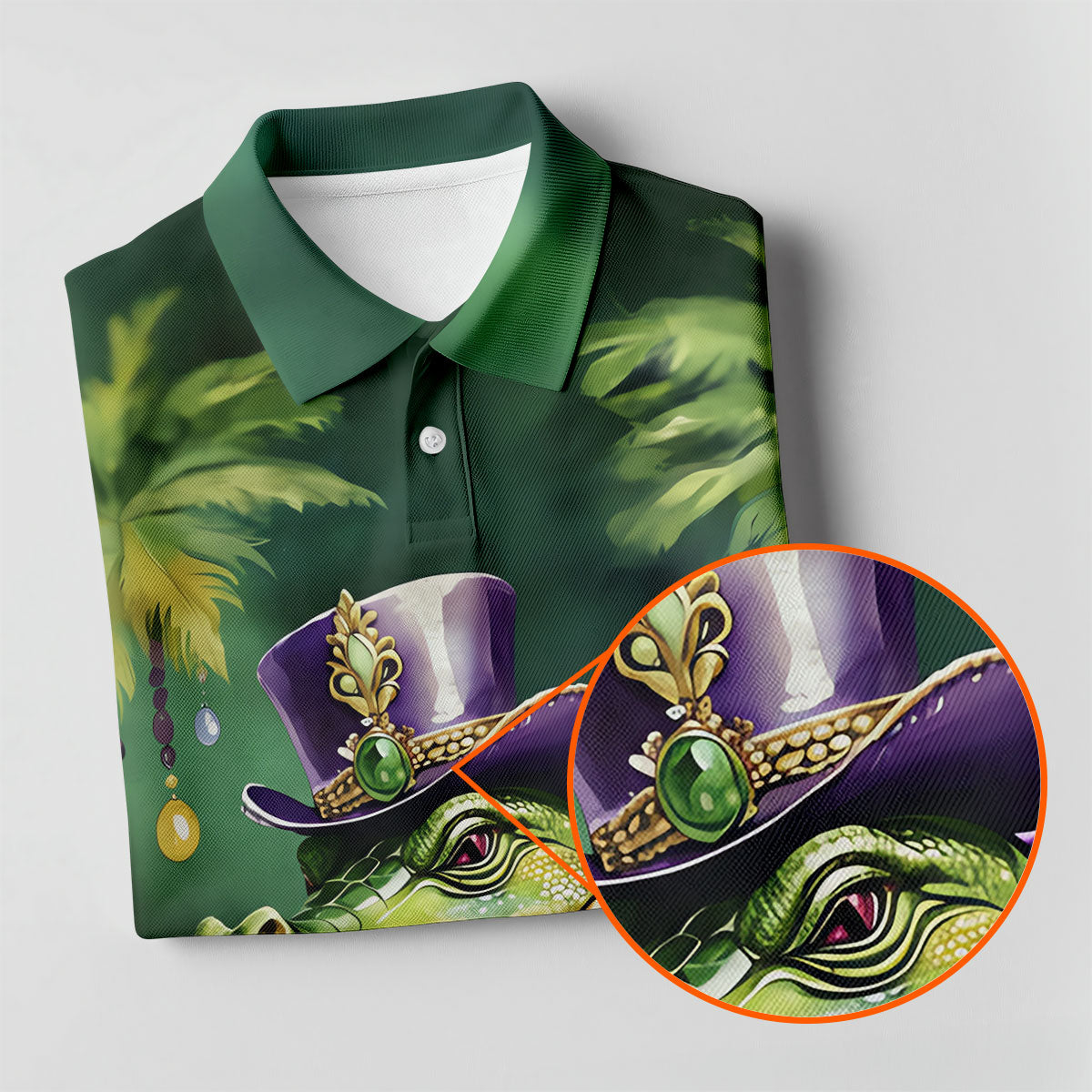 Mardi Gras Alligator Decorated Palm Tree Print Golf Shirt, Polo ShirtFor Men, Golf Shirts For Men