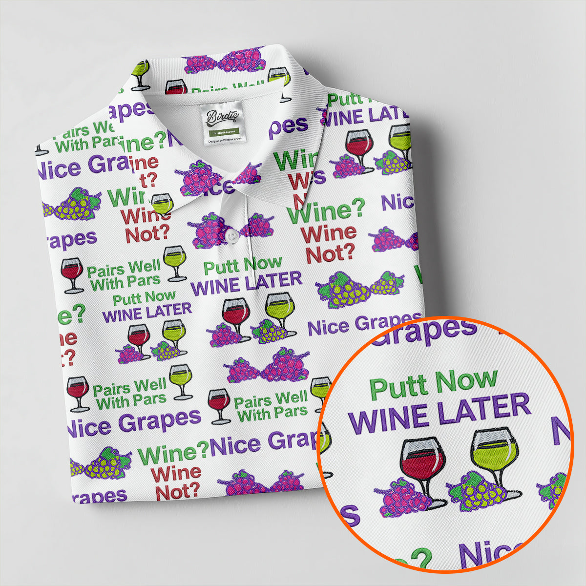 Wine Lover Golf Shirt, Grape Humor Print, Golf Shirts For Men