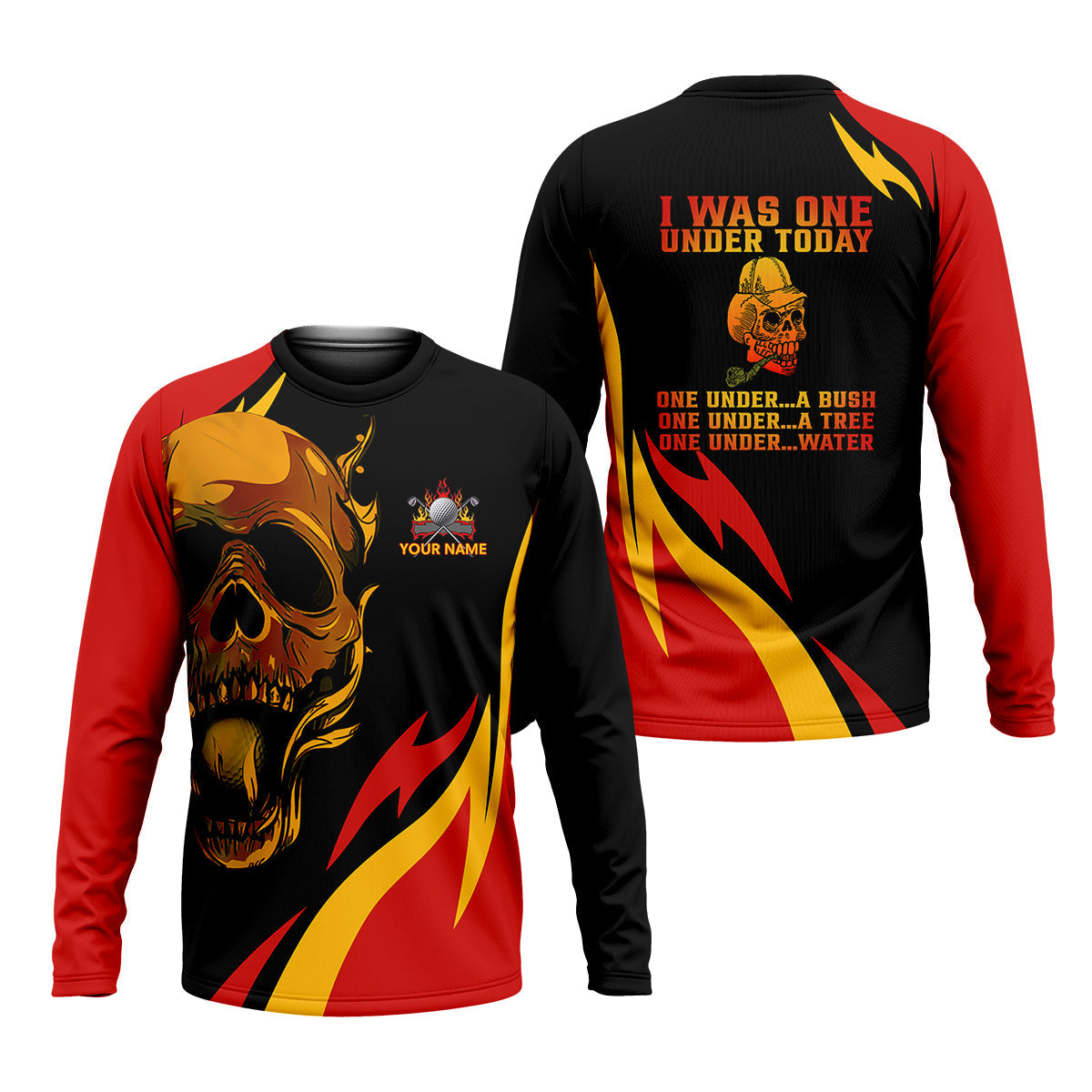 Custom Fire Skull Men's Golf Polo ShirtMens Golf Gift, Funny Golf Shirt