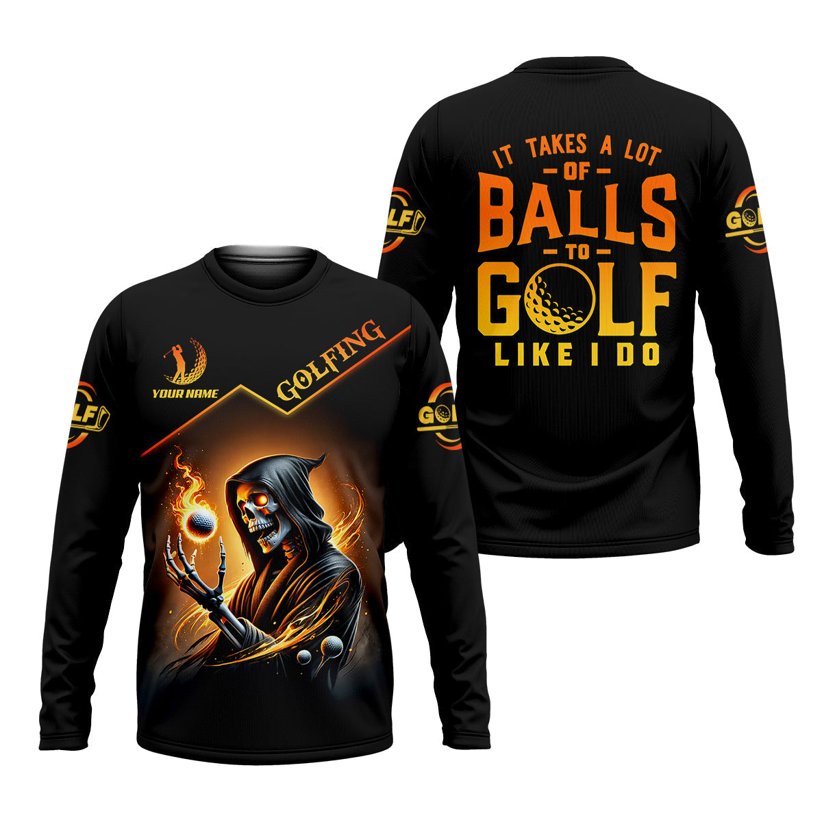 It Takes A Lot Of Golf Balls To Golf Like I Do Golden Fire Custom Men's Golf Polo ShirtDad Golf Gifts