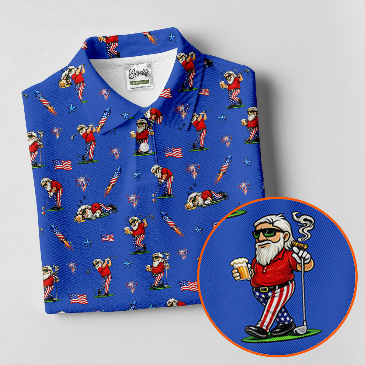 4th Of July Funny Man Golf And Beer Blue Golf Shirt, Patriotic Golf Shirt, 250th Anniversary Women's Golf Tops
