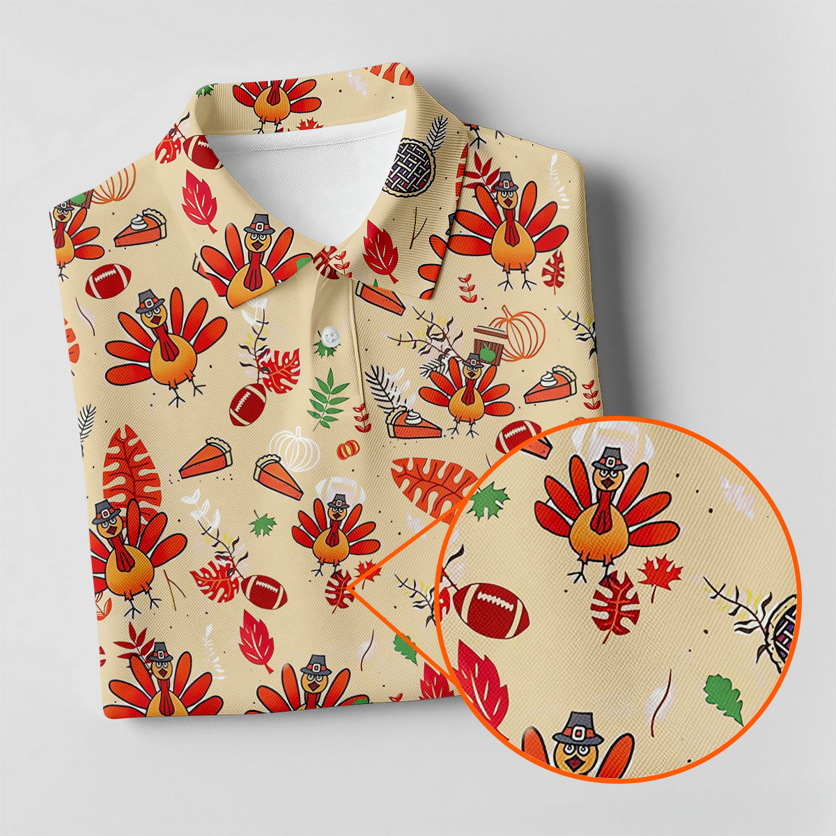 Funny Turkey Hawaiian Pattern Thanksgiving Golf Tops For Men, Fun Golf Shirts For Men, Polo ShirtFor Men