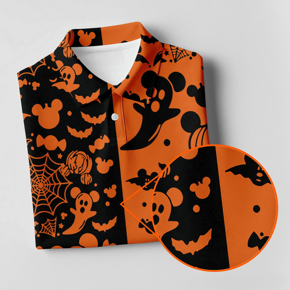 Cute Animated Ghost Black And Orange Halloween Golf Shirt, Fun Golf Shirts For Men, Polo ShirtFor Men