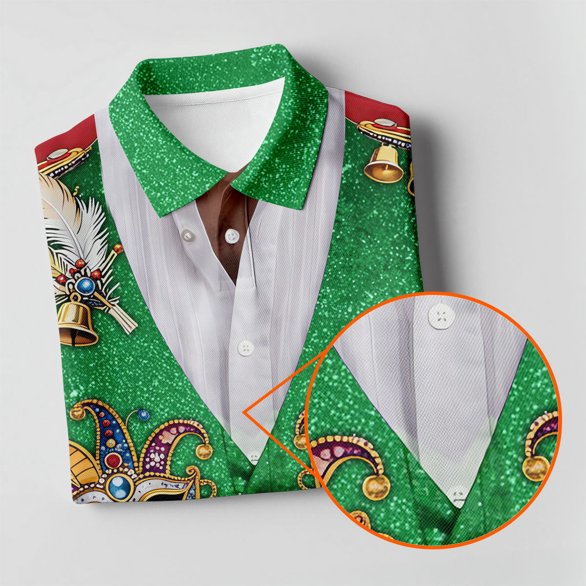 Masquerade Mask Feather Mardi Gras Glitter Print Green Golf Shirt, Polo ShirtFor Men, Golf Shirts For Men