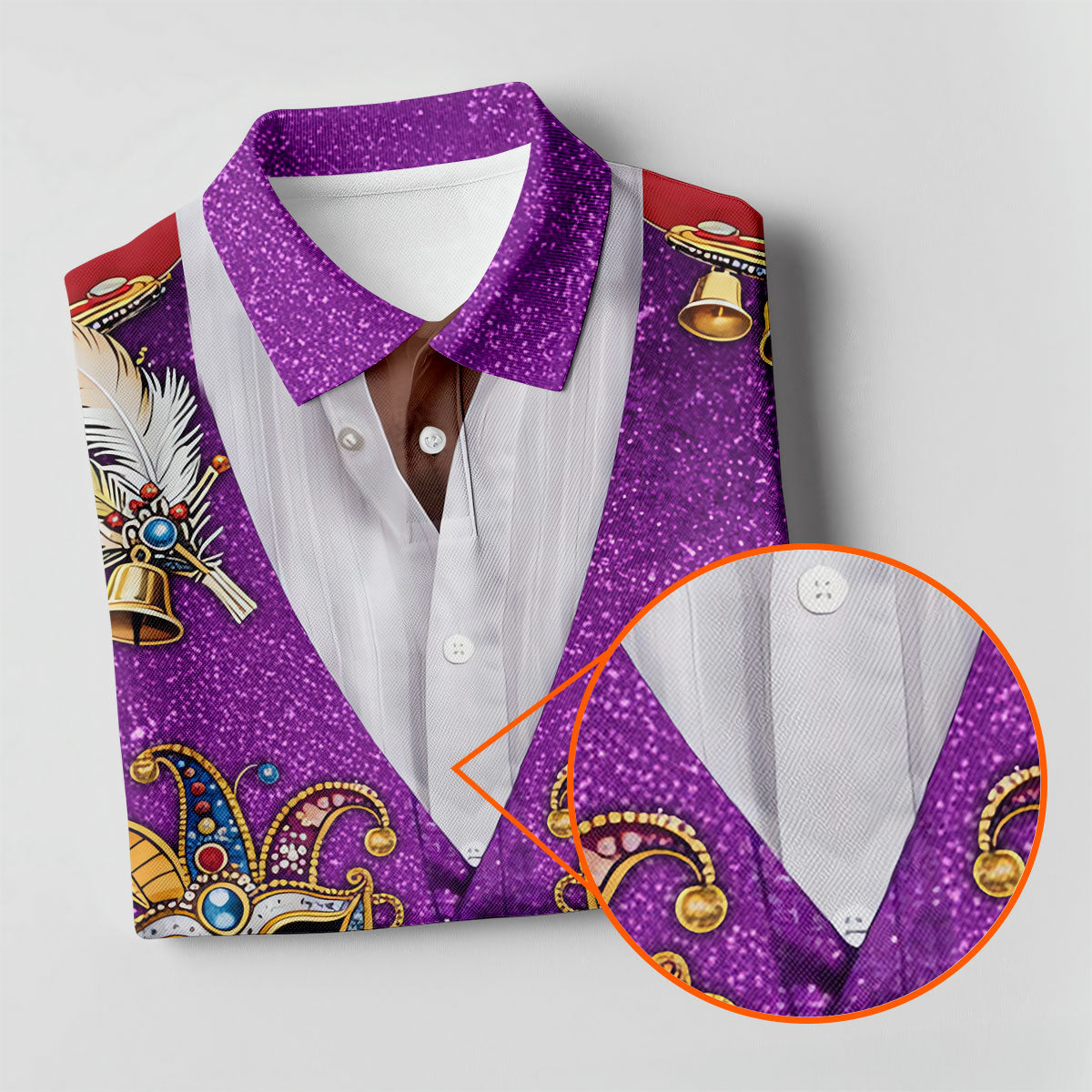 Masquerade Mask Feather Mardi Gras Glitter Print Purple Golf Shirt, Polo ShirtFor Men, Golf Shirts For Men