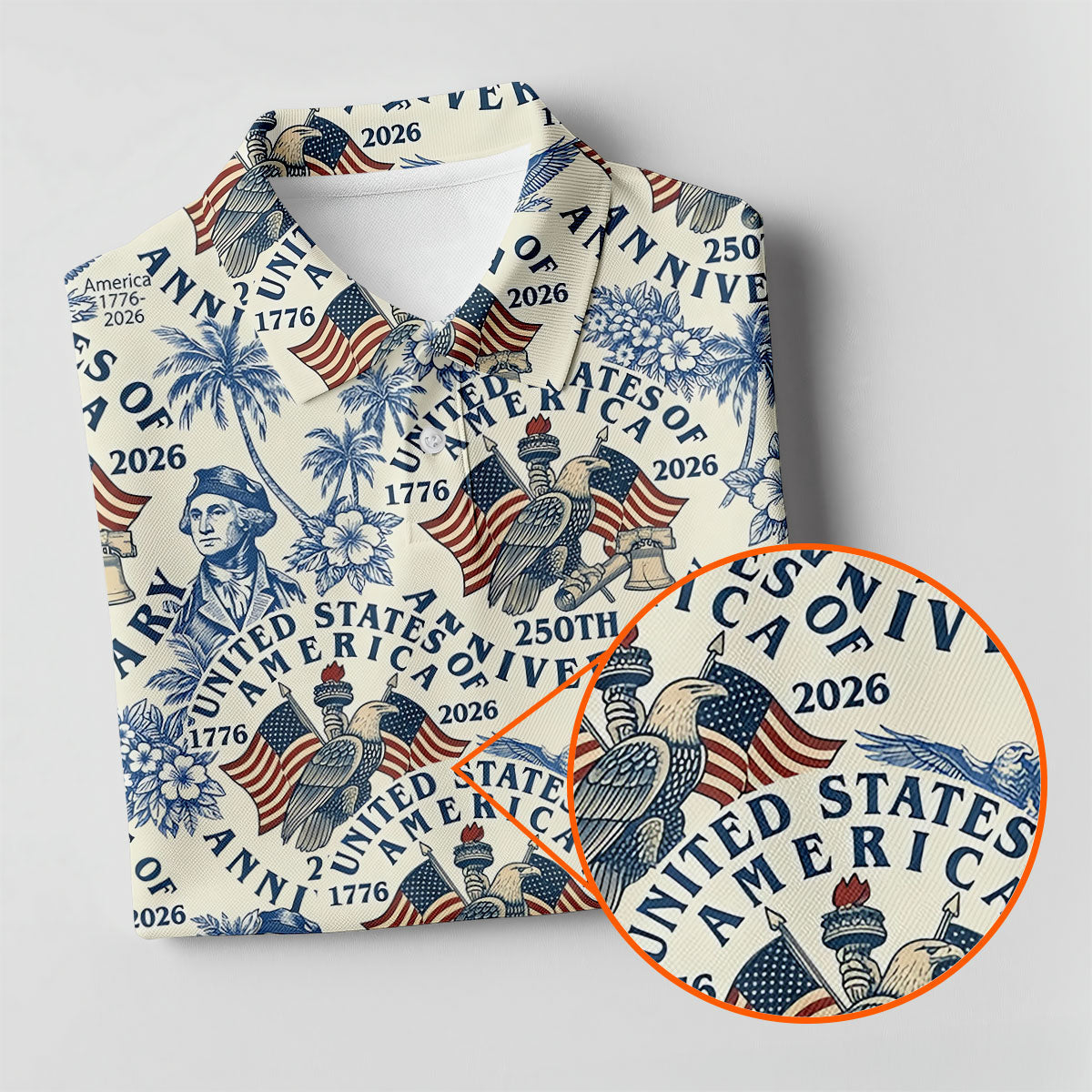 USA 250th Anniversary Toile De Jouy Hawaiian Golf Shirt, Patriotic 4th Of July Golf Shirt For Women