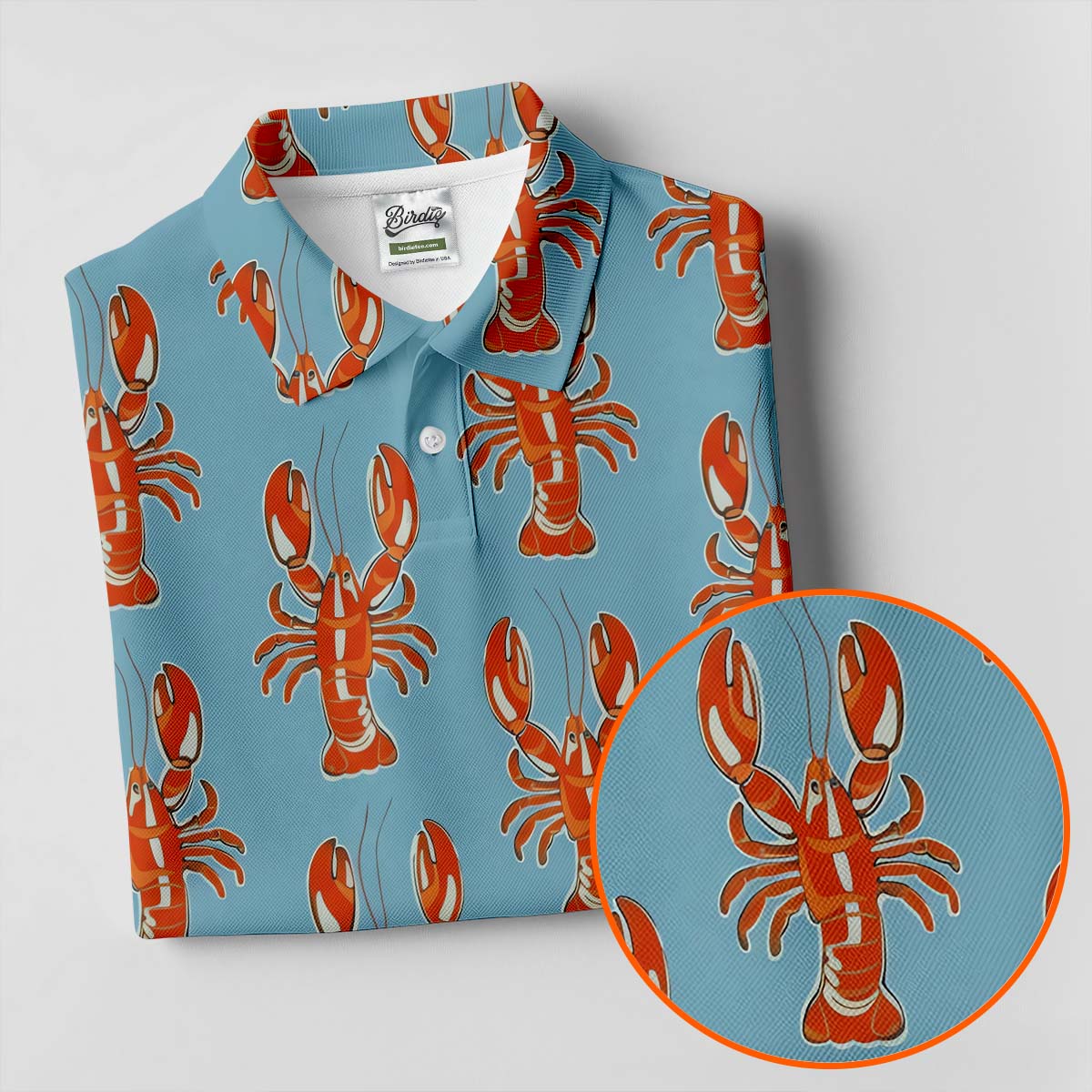 Orange Lobsters Light Blue Mardi Gras Golf Shirt, Golf Tops For Men, Polo ShirtFor Men, Golf Shirts For Men