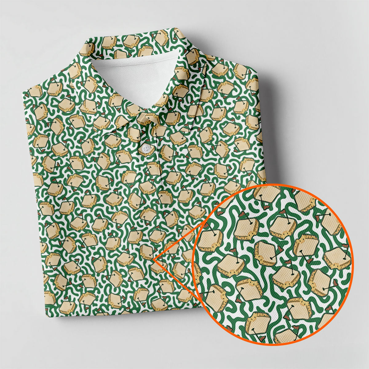 Sandwich Golf Course Seamless Pattern Performance Golf Shirt, Golf Tops For Men, Golf Shirts For Men