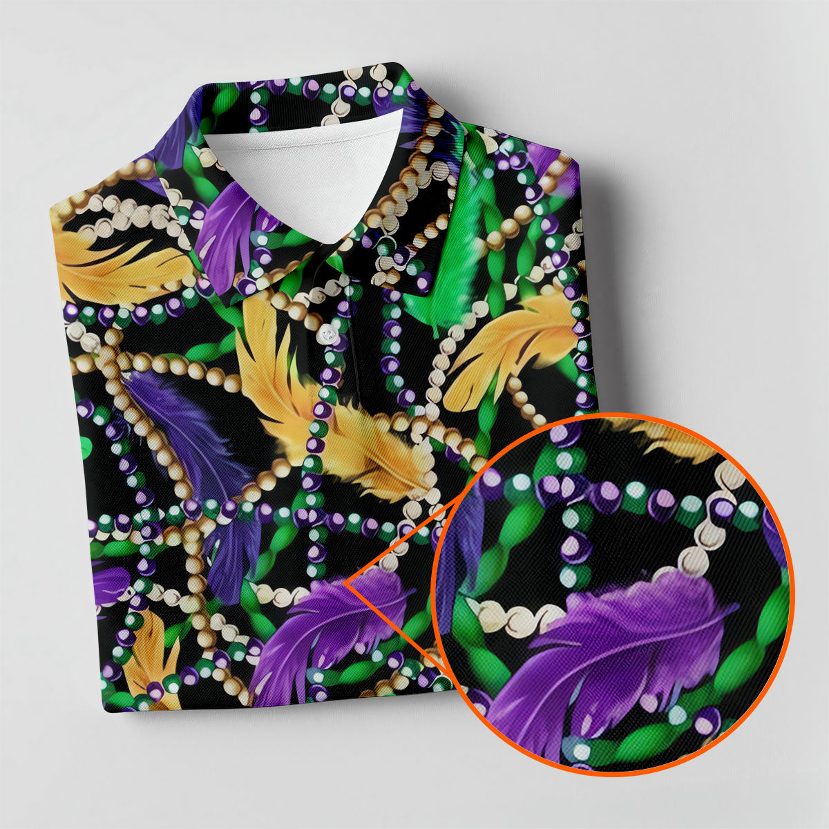 Purple Green Gold Feather Beads Mardi Gras Golf Shirt, Polo ShirtFor Men, Golf Shirts For Men