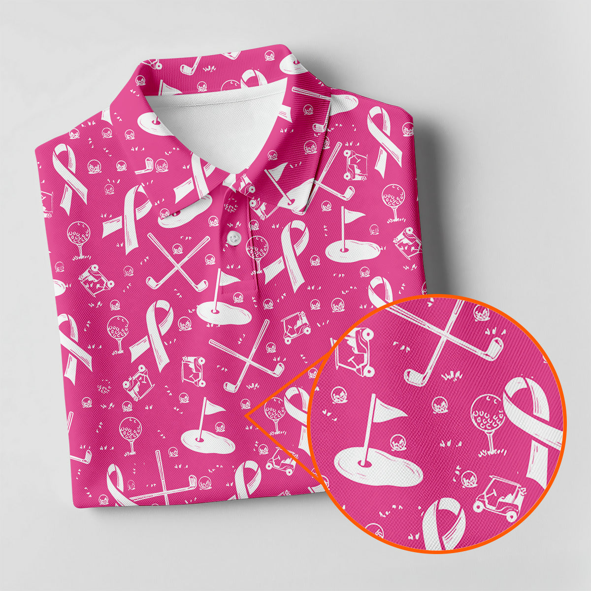 Awareness Ribbon Hot Pink Golf Shirt, Cancer Awareness Shirt, Ladies Golf Shirts, Golfing Apparel