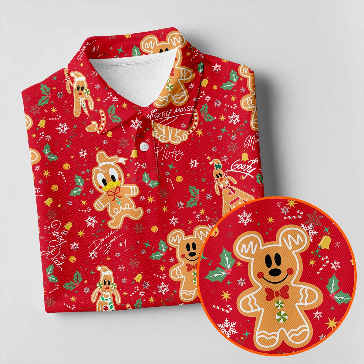 Cute Gingerbread Classic Cartoon Characters Christmas Golf Shirt, Women's Golf Tops, Ladies Golf Gift Ideas