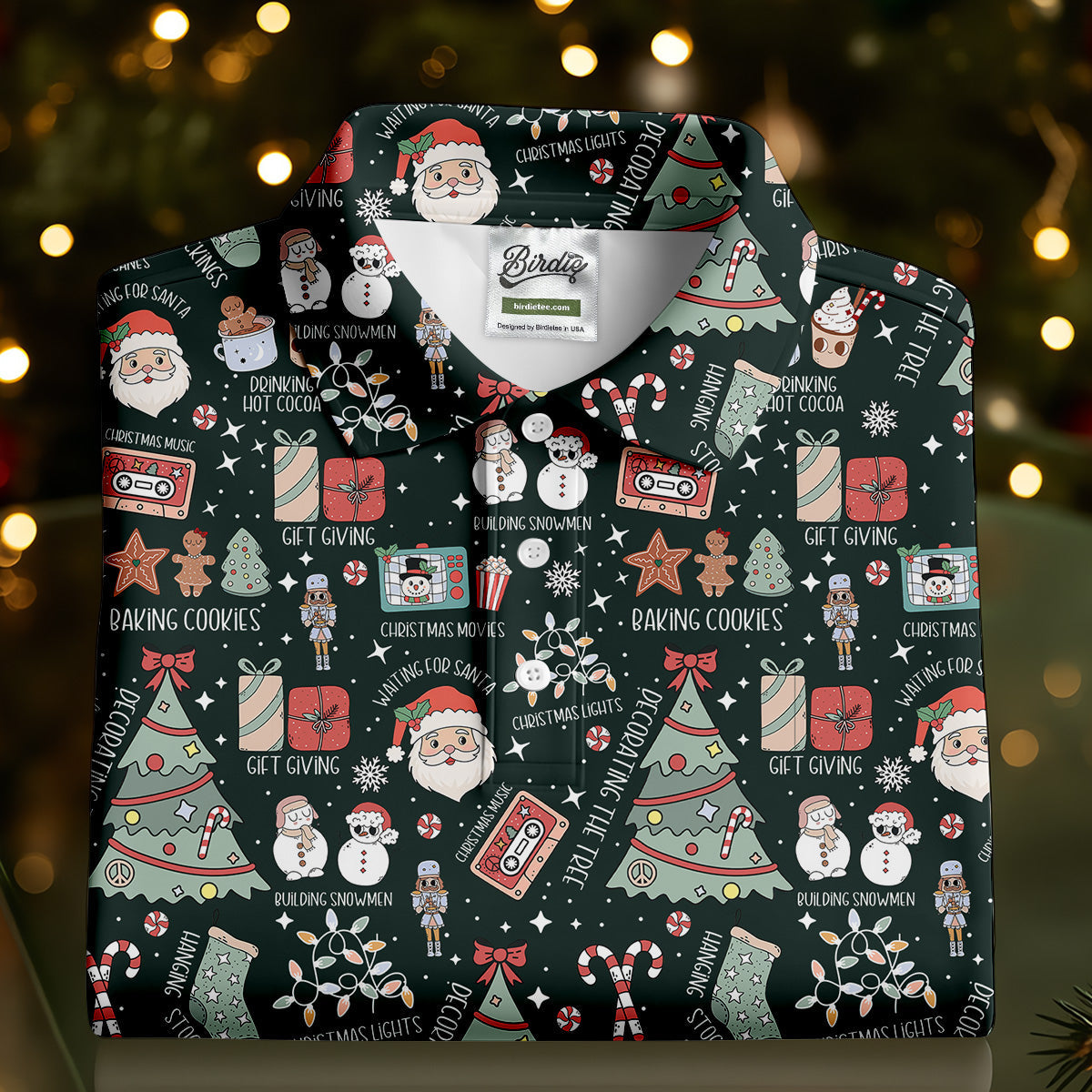 Cute Santa Claus Gift Green Men's Golf Polo Shirttmas Golf Shirt, Polo Shirt Men