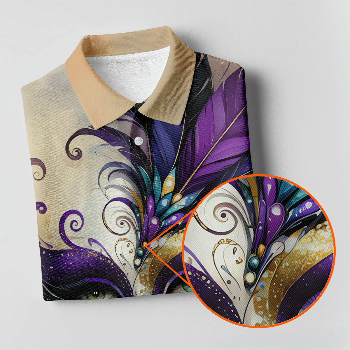 Feather Mask Mardi Gras Golf Shirt, Purple And Beige Golf Shirts For Men, Polo ShirtFor Men