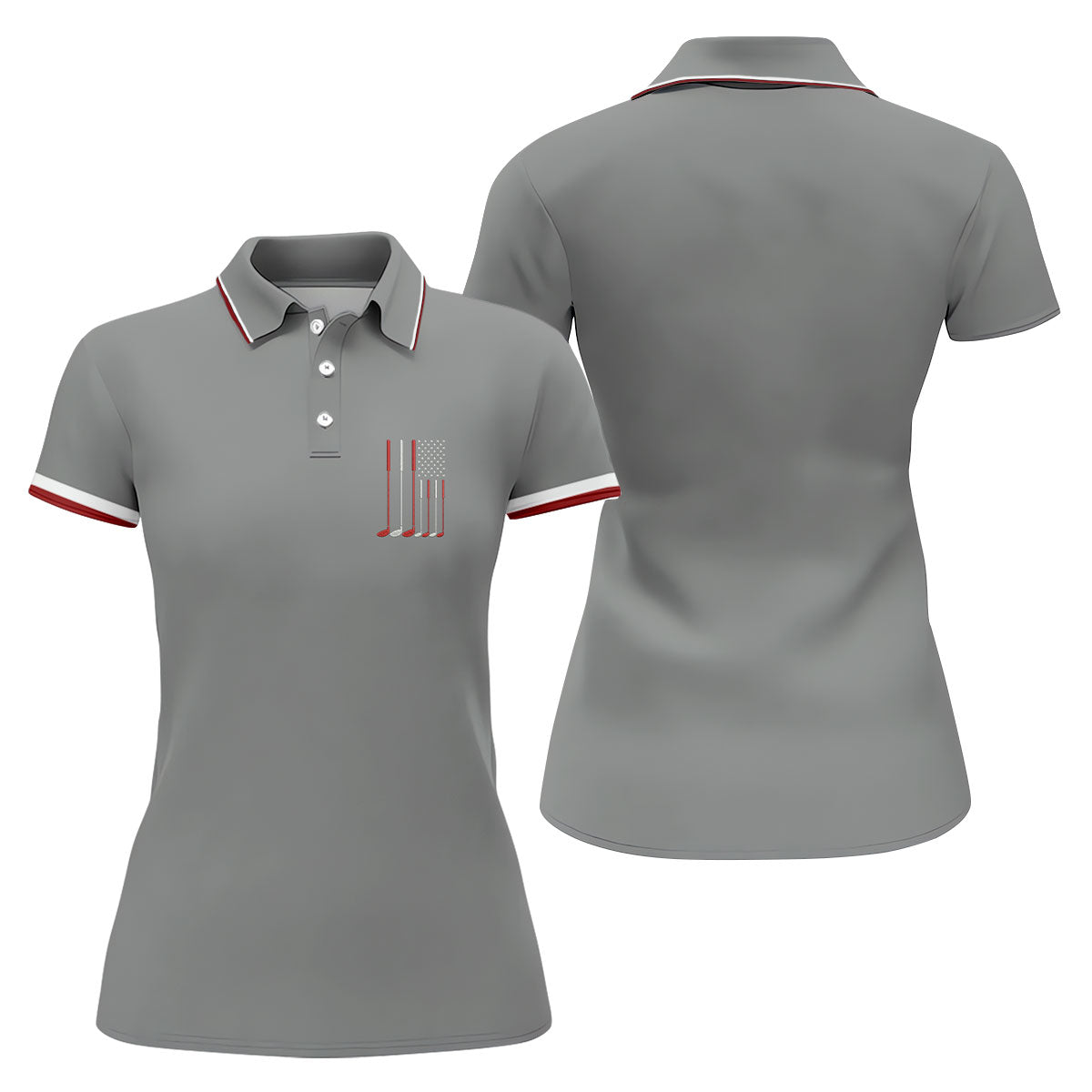 Golf Clubs America Flag Logo 250th Anniversary Grey Golf Shirt, Patriotic Golf Shirt, Women's Golf Tops