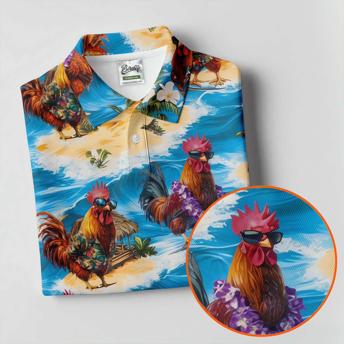 Cool Rooster Beach Vacation Hawaiian Golf Shirt, Mens Golf Polo, Printed Golf Shirts