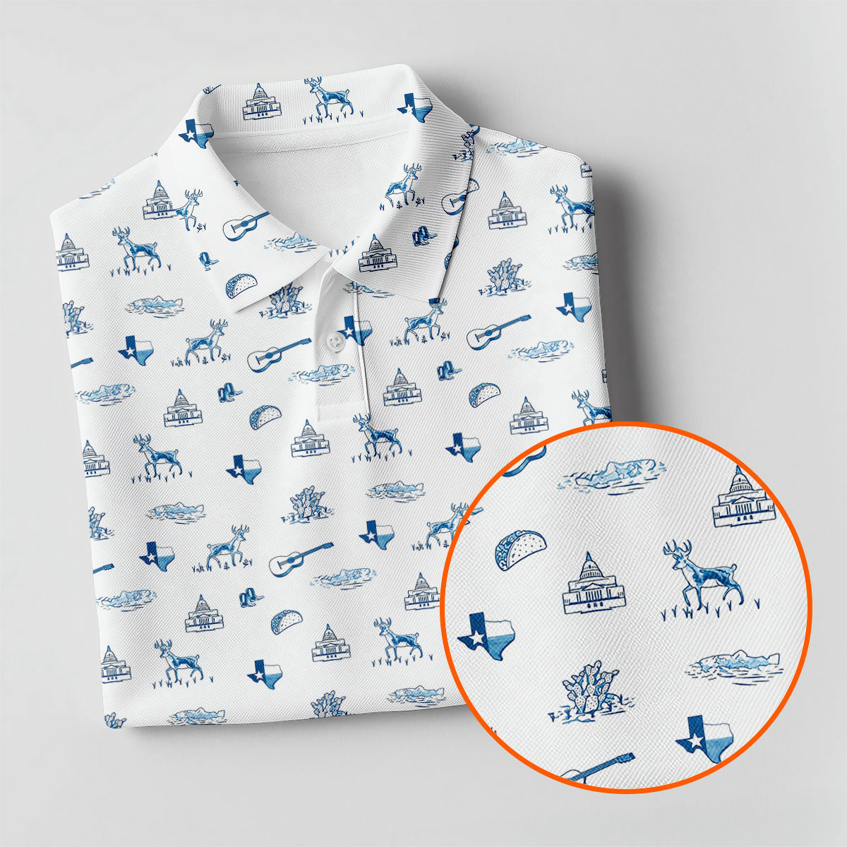 White Texas Icons Pattern Golf Polo Shirt, Hawaiian Golf Shirt, Golf Apparel For Men