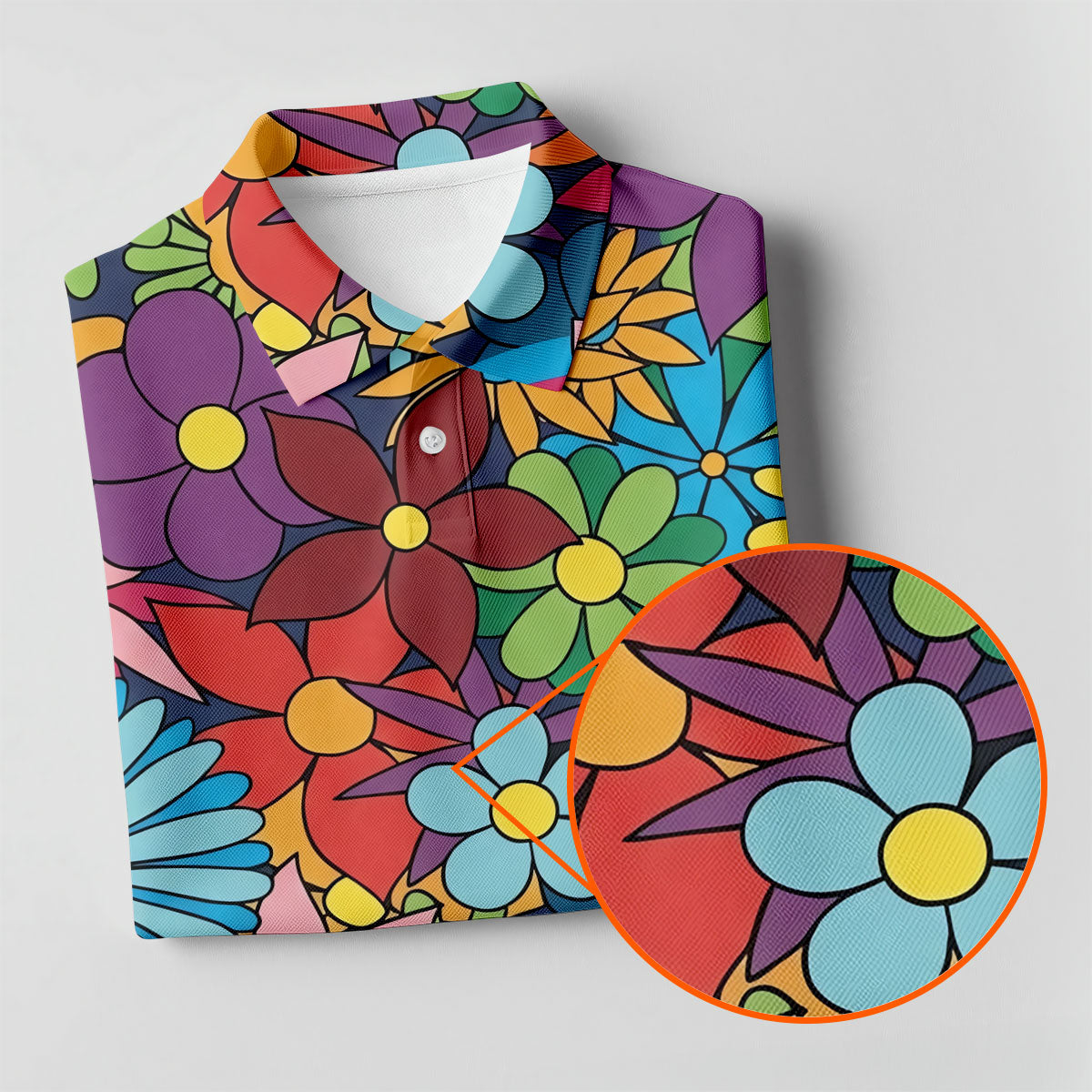 Retro Rainbow Floral Hippie Hawaiian Golf Shirt, Golf Polo Shirts For Men, Mens Golf Apparel