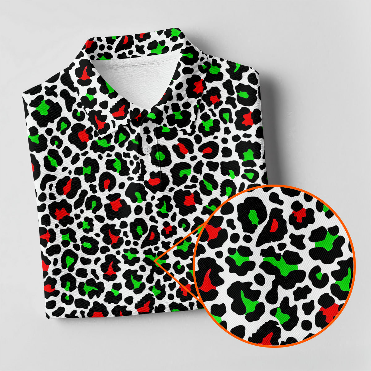 Leopard Pattern Xmas Pine Tree Green And Red Golf Tops For Men, Christmas Golf Shirt, Polo Shirt Men
