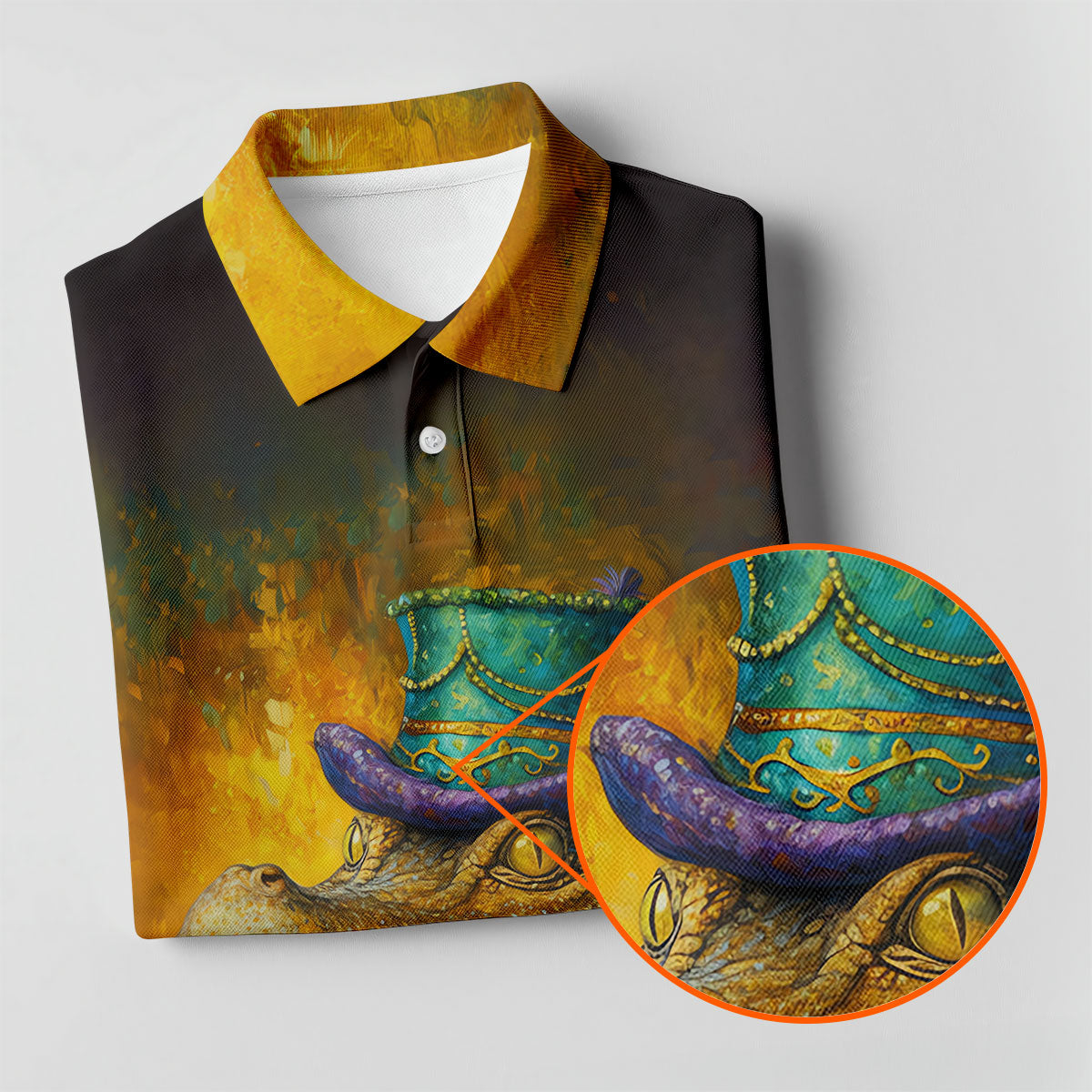 Mardi Gras Aligator Retro Golf Shirt, Golf Tops For Men, Polo ShirtFor Men, Golf Shirts For Men