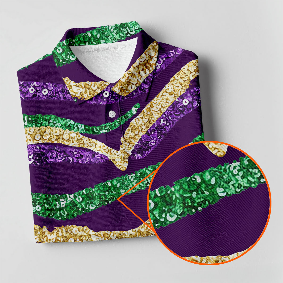 Purple Green Gold Sequin Pattern Purple Golf Shirt, Mardi Gras Golf Shirt, Polo ShirtFor Men
