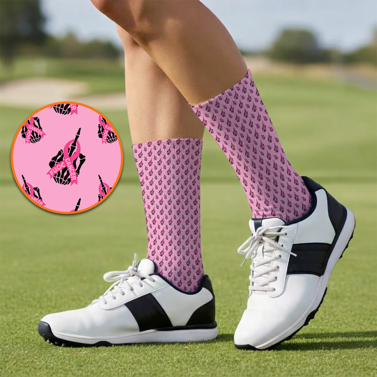 Breast Cancer Awareness Golf Socks, Pink Ribbon Pattern Golf Sock For Breast Cancer Support, Golf Gift For Golfer
