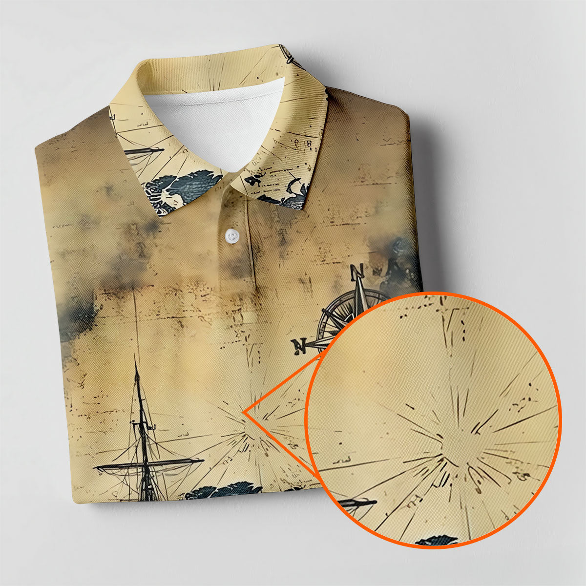 Vintage Ship Map Compass Ocean Golf Shirt, Hawaiian Golf Shirt, Mens Golf Shirts